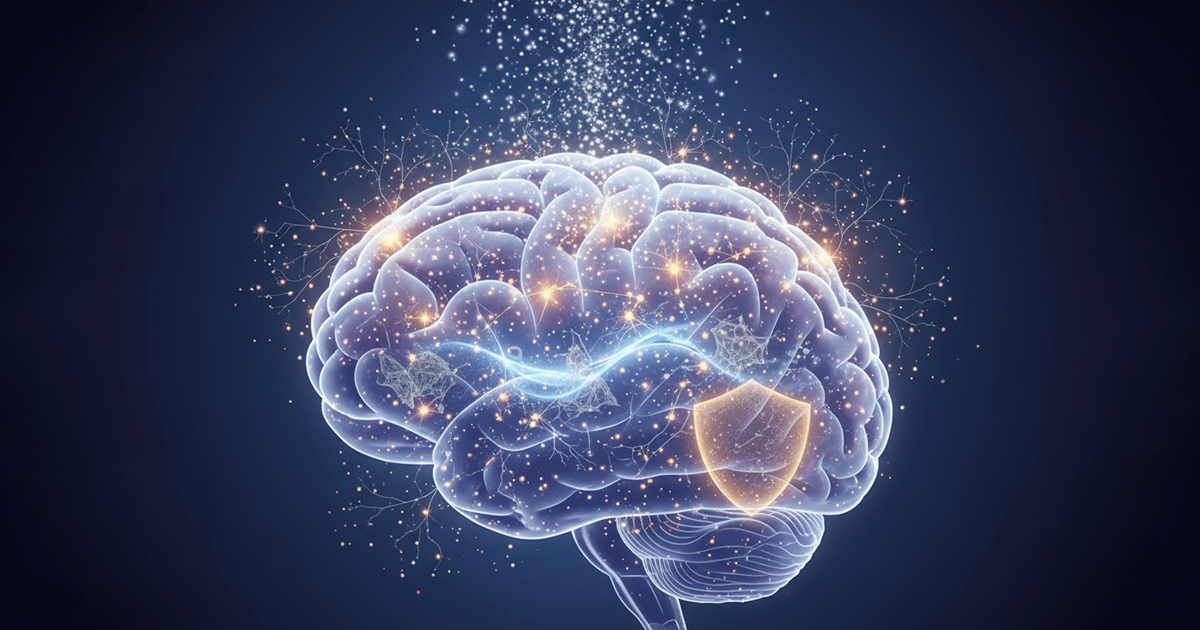 Darstellung von Viren und Zellen in einer abstrakten Szene mit einer menschlichen Silhouette im Hintergrund, symbolisiert Immunabwehr und Infektion