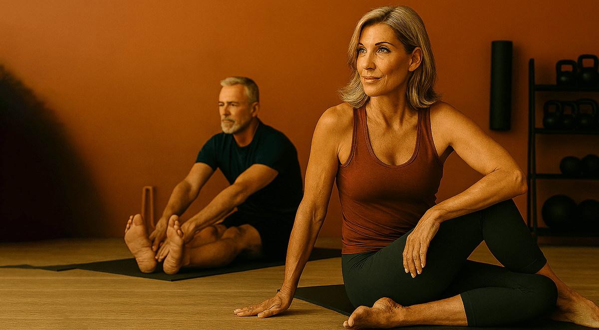 2 Personen im Gym beim Mobility Training - Übungen gegen steife Gelenke