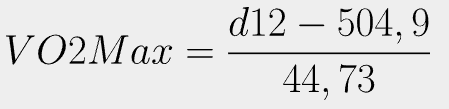 A mathematical formula for calculating the VO2max value with the Cooper test method.
